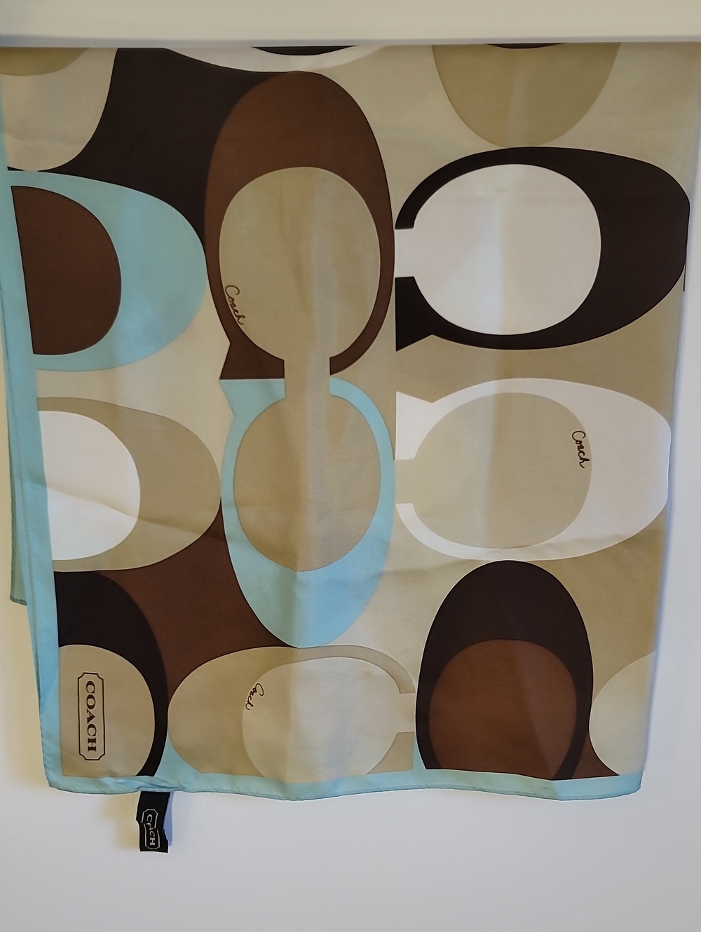 Coach Aqua, Brown & Cream Signature C Pattern Silk Scarf